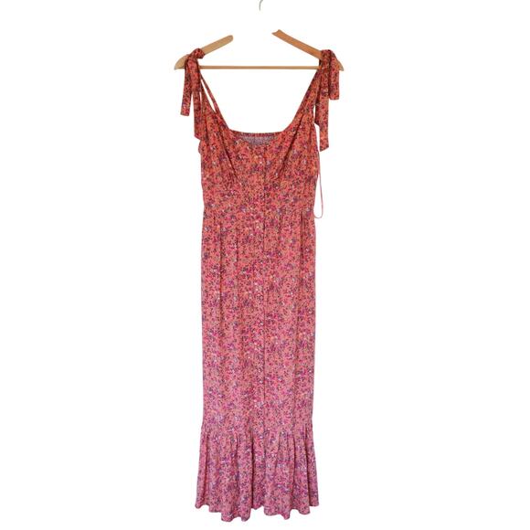 J Crew Floral Smocked Back Tie Shoulder Midi Dress Floral Size 4 - Picture 2 of 8